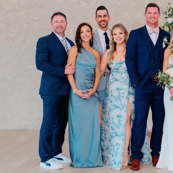 Lulu's Signature Elegance Slate Blue Satin One-Shoulder Maxi Dress-Small - Picture 5 of 5